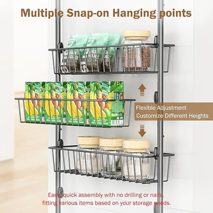 Delamu Over The Door Pantry Organizer, 5-Tier Pantry Door Organizers and Storage with Adjustable Basket, Metal Hanging Spice Rack, Seasoning Organizer, Door Organizer for Home Kitchen Bathroom, Black