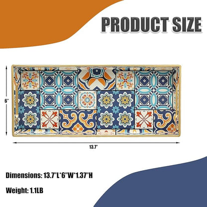 Bathroom Vanity Tray for Countertop, Small Plastic Toilet Tank Tray Versatile Storage & Organization Tray for Makeup, Perfume, Desk, Kitchen, Candles, 13.7"x6"x1.4", 35Boho2