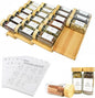 Spice Drawer Organizer with 24 Bamboo-lidded Spice Jars,216 Labels,25 Non-slip Rubber, Bamboo 4 Tier Seasoning Rack Tray Insert for Kitchen Drawers,Cabinets,Countertop,11" Wide x 15.8" Deep