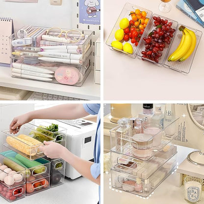 Refrigerator Organizer Bins 3 Pack Stackable Fridge Organizers with Handles Clear Freezer Storage Containers for Pantry, Cabinets,Shelves, Drawer – BPA-Free Plastic Kitchen Organizers