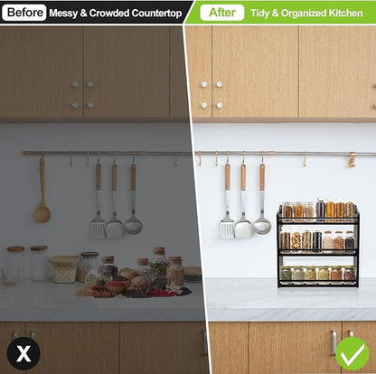 3 Tier Bamboo Spice Rack,Seasoning Jars Rack Shelf Spice Organizer for Kitchen Counter or Wall Mounting (Black)