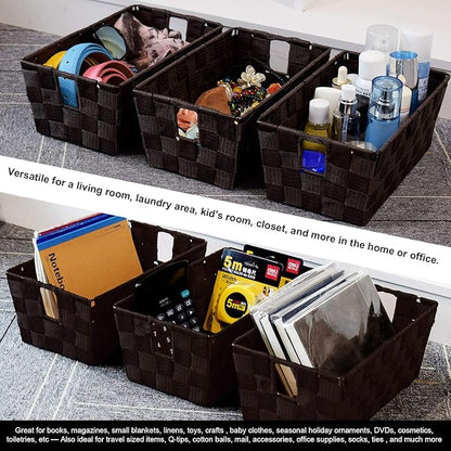 homyfort Woven Shelf Storage Tote Basket Bins Container, Storage Boxes Cube Organizer with Built-in Handles for Bedroom, Office, Closet, Clothes, Kids Room, Nursery 3pack(Brown)