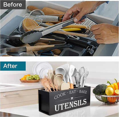 Suli Extra Large Kitchen Utensils Holder with 4 Compartments (Black)