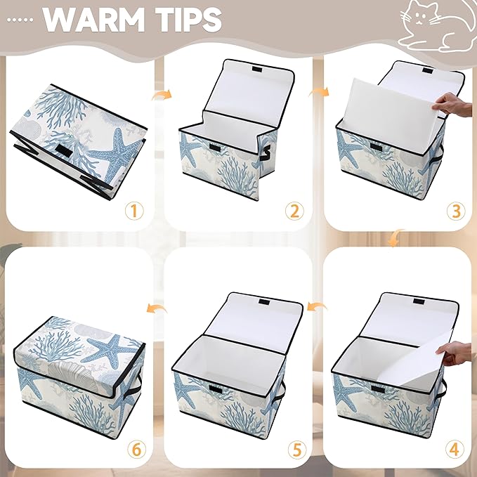 Stackable Clothes Storage Bins with Lids,Closet Organizers Fabric Cat Printing Box for Home and Office,Blanket Clothes Organizers,Under Bed Storage Containers 3 Pack.