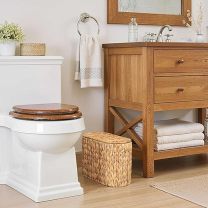 StorageWorks Toilet Paper Storage with Lid, Toilet Paper Storage Holder for 6 Regular Rolls, Wicker Basket for Bathroom, Natural Water Hyacinth