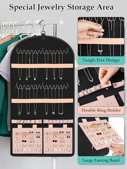 MATEIN Hanging Jewelry Organizer with Removable Zipper Jewelry Pouches, Tangle-Free Necklace Hanger for Closet with Metal Hook, Over the Door Earring Storage Bracelet Ring Holder
