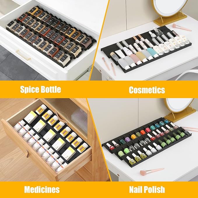 Famhap Spice Drawer Organizer, 12PCS Interlocking Expandable Seasoning Rack Tray Insert for Kitchen Drawers, Spice Rack Drawer for Spice Jars
