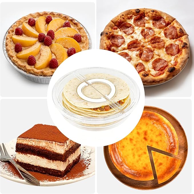 2 Pack 12inch Food Storage Container with Lid and Handle, Reusable 2 Compartments Pizza Slice Storage Container, Round Clear Pie Carrier Leftover Pizza Keeper for Cake Cheesecake Tortilla Pastry