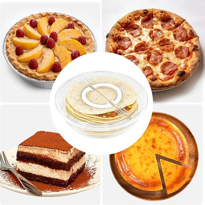 2 Pack 12inch Food Storage Container with Lid and Handle, Reusable 2 Compartments Pizza Slice Storage Container, Round Clear Pie Carrier Leftover Pizza Keeper for Cake Cheesecake Tortilla Pastry