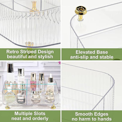 DASITON Makeup Organizer Countertop for Vanity, 5 Slots Makeup Brush Holder Organizer, Vintage Makeup Perfume Tray Cosmetic and Skincare Organizers for Bedroom Bathroom Counter, Desk Storage (Clear)