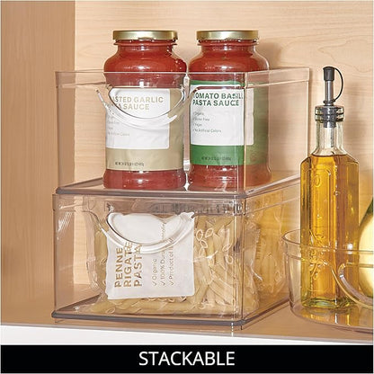 iDesign Plastic Stackable Kitchen Cabinet Storage Bin with Handles - Clear Pantry Organizer (Pack of 4)