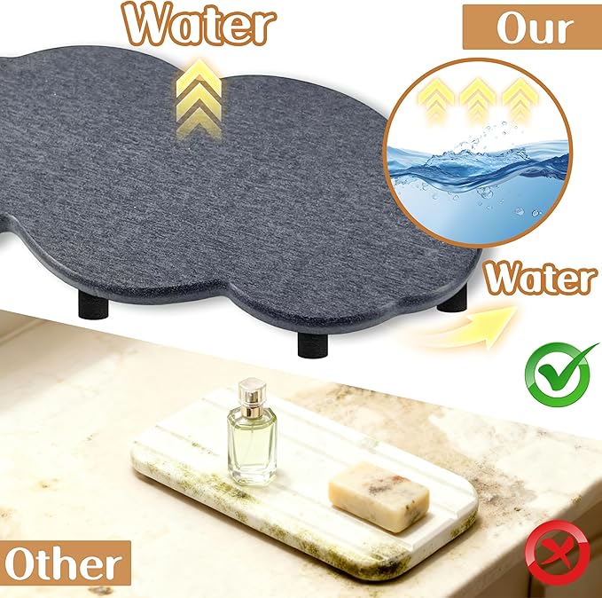 Water Absorbing Stone Tray Cute Cloud Shape, Instant Drying Sink Diatomite Coasters for Bathroom & Kitchen Counter Organizers, Dish Soap Dispenser Sponge Holder, 8 * 4inch, 1 Pcs (Dark Gray)