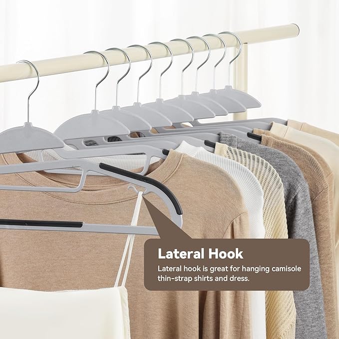 Plastic Hangers Pack of 50, Heavy-Duty Non-Slip Clothes Hangers Space Saving with 360° Swivel Hook Grey/Silver