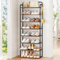 Hzuaneri 8 Tiers Widened Vertical Shoe Rack, Narrow Shoe Tower, Tall Shoes Shelf with 2 Hooks, Adjustable Shelves, Corner Shoes Shelves for Small Spaces, Entryway, Living Room, Rustic Brown SR12501B