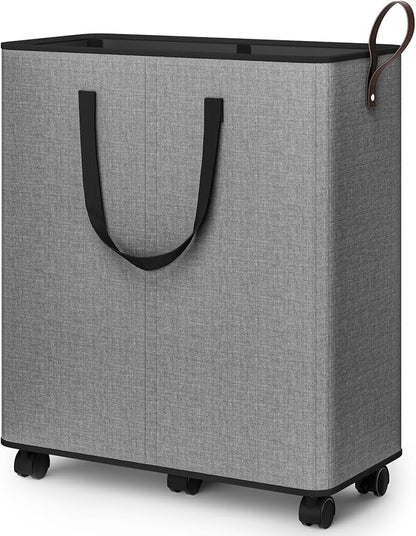 SpaceTrove Laundry Basket with Wheels, Collapsible Laundry Baskets, Laundry Hamper with Handles Detachable Wheels, Rolling Laundry Basket, Dirty Clothes Hamper for Bathroom, Dorm, Bedroom, Grey, 136L