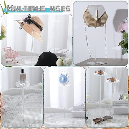 Qunclay 8 Pieces Clear Acrylic Hat Stand Wig Display Rack with Pedestal and Round Base Hat Holder Hat Display Stand Wig Holder for Multiple Wigs for Hat Watch Jewelry Display (11.8 Inch)