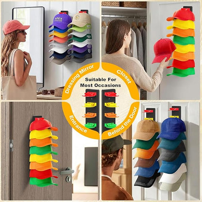 Coopache Hat Organizer for Baseball Caps 2 Pack, Hat Rack for Hanger Wall or Door Ball Cap Storage Holder for 16 Hats Hanging (Black & Color)