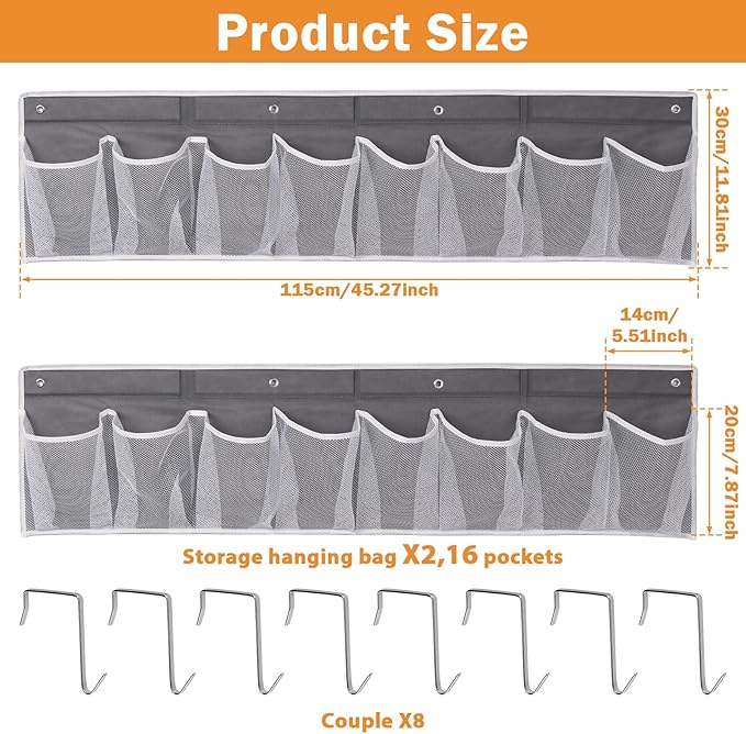 2 Pack Bedside Hanging Shoe Organizers, 8 Large Mesh Pockets with 4 Hooks Shoes Boots Organizer, RV Shoe Storage Pockets Space Saving, Closet Organizers for Caravan Bathroom Bedroom Closet