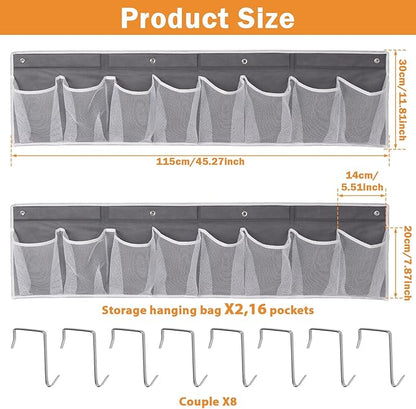2 Pack Bedside Hanging Shoe Organizers, 8 Large Mesh Pockets with 4 Hooks Shoes Boots Organizer, RV Shoe Storage Pockets Space Saving, Closet Organizers for Caravan Bathroom Bedroom Closet