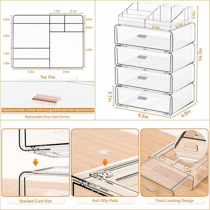 Yieach Clear Acrylic Makeup Organizers Countertop for Dresser,Desk,Bathroom Vanity,5Tier Stackable Make up Holders and Makeup Cabinet,Tiered Cosmetic Storage and Make up Containers for Palette,Brush
