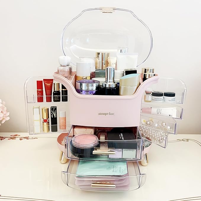 Omeily Upgrade Large Makeup Organizer Countertop Vanity Organizer Cosmetic Organizer Makeup Storage Box Bathroom Counter Organizer Perfume Skincare Organizers Gift Women Clear Design Easy Visibility