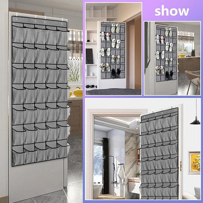 homyfort 35 Large Pockets Over the Door Shoe Organizer, Extra Sturdy Oxford Fabric Hanging Shoe Rack for Door Closet, Wall Mesh Shoe Storage Holder for Mens Women Shoes (Grey)