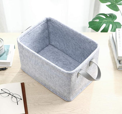 Collapsible Storage Bins Foldable Felt Fabric Storage Basket Organizer Boxes Containers with Handles PU Handles for Nursery Toys,Kids Room,Clothes,Towels,Magazine (PU-Light grey, 15.9L×11W×9.8H)