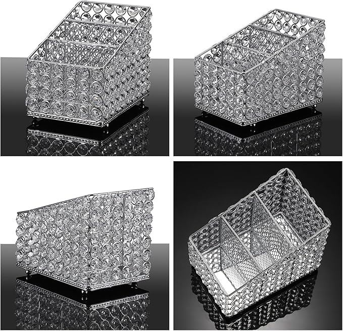 Hipiwe Crystal Makeup Brush Organizer 3 Slots Makeup Palette Organizers Vanity Storage Holder Eyeshadow Palette Display Holder Cosmetic Holder for Dresser Bathroom