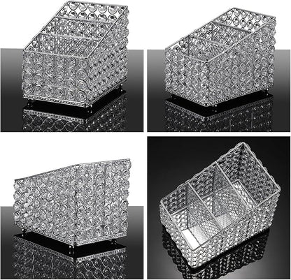 Hipiwe Crystal Makeup Brush Organizer 3 Slots Makeup Palette Organizers Vanity Storage Holder Eyeshadow Palette Display Holder Cosmetic Holder for Dresser Bathroom