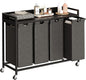 Herture Laundry Hamper with Shelf, Laundry Basket 4 Section, Laundry Sorter with Pull-Out Removable Large Bags and Movable Wheels, Metal Frame, 4 x 15.87 Gallons (60L), Black and Gray PF07XLB