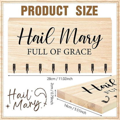 Colingmill Large Wooden Rosary Holder Wall Mounted with 8 Hangers Catholic Rosary Storage Organizer Decorative Hanger Holder for Necklace, Bracelet Prayer Storage (Natural)