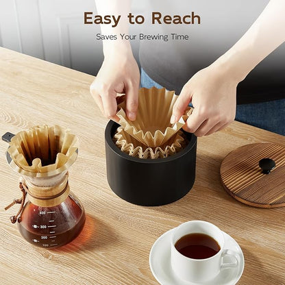 Coffee Filter Holder, Wood Filter Storage Container for Counter, Coffee Bar Accessories for Home Decor, Black