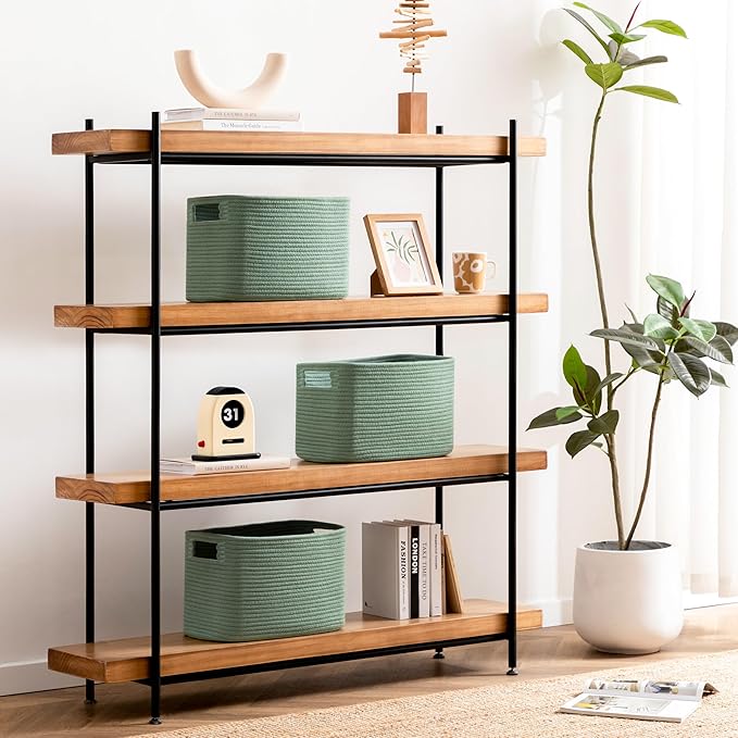 UBBCARE 2 Pack Storage Baskets for Organizing, Shelf Baskets with Handles, Woven Storage Baskets for Bookcase/Cube Shelf/Closet, 14.5"L x 9.8"W x 9"H, Green