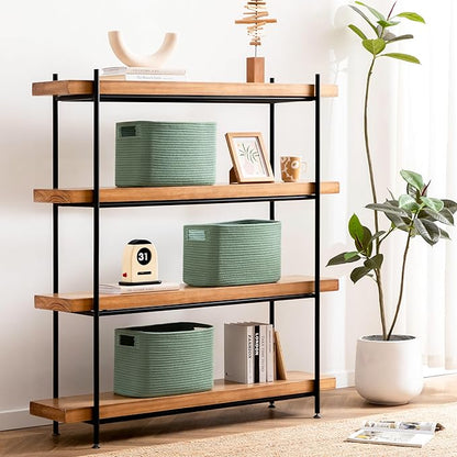 UBBCARE 2 Pack Storage Baskets for Organizing, Shelf Baskets with Handles, Woven Storage Baskets for Bookcase/Cube Shelf/Closet, 14.5"L x 9.8"W x 9"H, Green