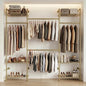Wall Mounted Closet System – Adjustable Clothing Rack with 4 Expandable Rods & 6 Shelves, Heavy Duty Industrial Pipe Clothes Rack for Closet Organizer and Storage, Gold