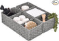 StorageWorks 3-Section Wicker Baskets for Shelves, Hand-Woven Round Paper Rope Storage Baskets, Gray, 2-Pack