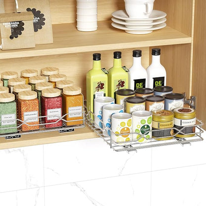 BOIVSHI Spice Rack Organizer for Cabinet, Heavy Duty Pull Out Spice Rack, Metal 1 Tier Spice Organizer for Cabinet, Kitchen, Pantry, Chrome, 8.5”W x 10.5”D x 2.3”H