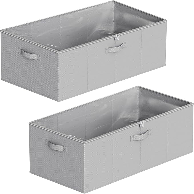 SpaceAid 2 Pack 10" High Under Bed Storage Containers, Large Underbed Storage Organizer Bins with Lids for Bedroom, Dorm, Clothes, Closet Organization, Bed Sheets and Blankets (Gray)