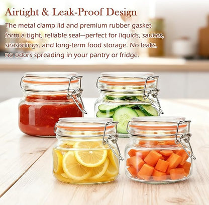 16 oz Glass Jars With Airtight Lids And Leak Proof Rubber Gasket,Wide Mouth Mason Jars With Hinged Lids For Kitchen,Glass Storage Containers 6 Pack