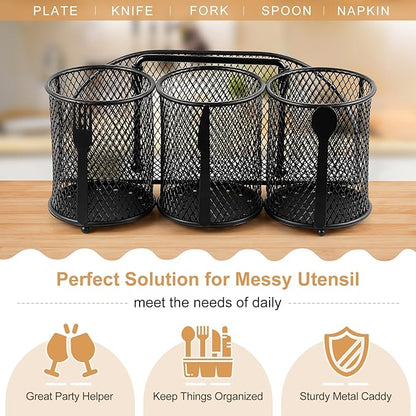 DTICON Utensil Organizer Silverware Caddy - Utensil Holder for Party Metal Cutlery Organizer Silverware Storage for Picnic Camping Buffet Kitchen Table (Black)