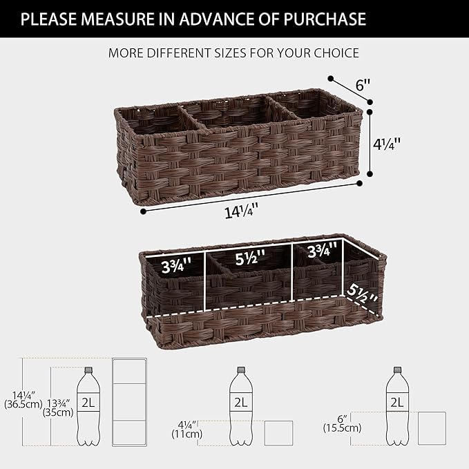 GRANNY SAYS Bathroom Baskets for Organizing, Wicker Baskets for Shelves, Toilet Storage Basket with Dividers, Small Basket for Organizing, Brown, 2-Pack