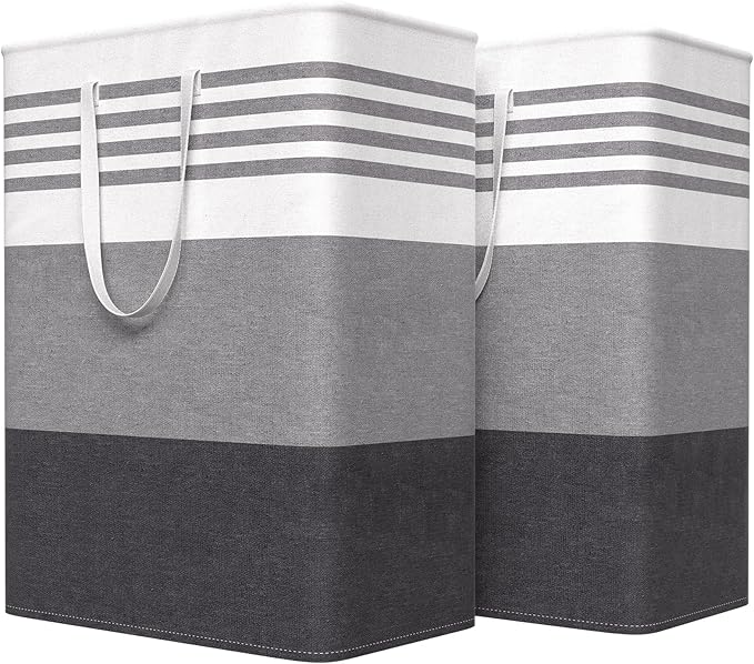WOWBOX 2 Pack Laundry Baskets, Laundry Hampers, Freestanding Dirty Clothes Hampers with Reinforced Handles & Cross Stitch & Waterproof Coating, for Laundry Bedroom Bathroom Dorm,125L Grey