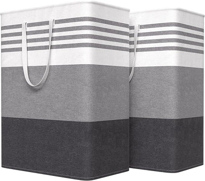 WOWBOX 2 Pack Laundry Baskets, Laundry Hampers, Freestanding Dirty Clothes Hampers with Reinforced Handles & Cross Stitch & Waterproof Coating, for Laundry Bedroom Bathroom Dorm,125L Grey