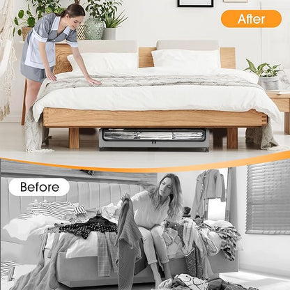 SpaceHacks Under Bed Storage with Wheels 1Pack Underbed Storage with Clear Window&Label Under Bed Drawers Large Capacity Rolling Under Bed Storage for Clothes,Shoes, Blankets (Light Grey)