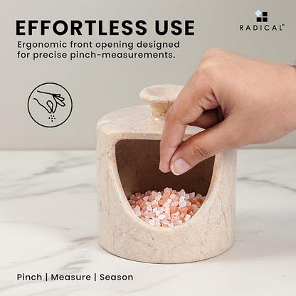 Radicaln Marble Salt Cellar 4.5" Inch Verona Handmade Salt Jar & Table Salt Storage For Kitchen Countertop, Ideal Pig Salt Container, Salts Dish & Sugar Bowl For Table