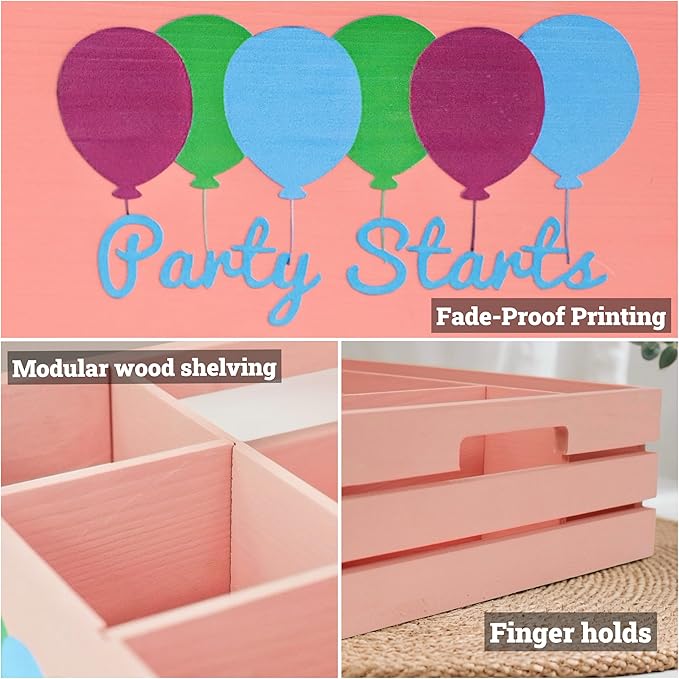 Utensil Holder for Party Farmhouse Crate Look - Pink Napkin Paper Plate Dispenser for Countertop - Silverware Caddy for Plate, Cup, Fork, Spoon - Flatware Box Organizer for Outdoor Camping Picnic