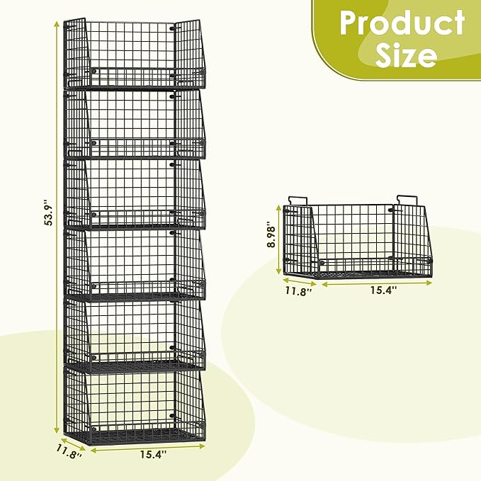 Jakyitvi Stackable Wire Baskets for Pantry,6 Pank Metal Pantry Organizer Storage Bins for Kitchen Snack, Fruit, Potato, Onion & Vegetable Storage, Wire Baskets for Pantry Organization