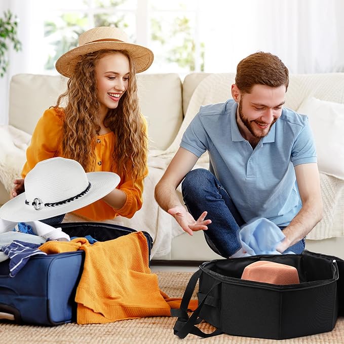 Wonderjune 2 Pcs Cowboy Hat Box for Storage Collapsible Sturdy Cowboy Hat Case with Handle for Men and Women Travel Storage Organizer Large Cap Bag for Closet(Black)