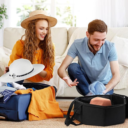 Wonderjune 2 Pcs Cowboy Hat Box for Storage Collapsible Sturdy Cowboy Hat Case with Handle for Men and Women Travel Storage Organizer Large Cap Bag for Closet(Black)