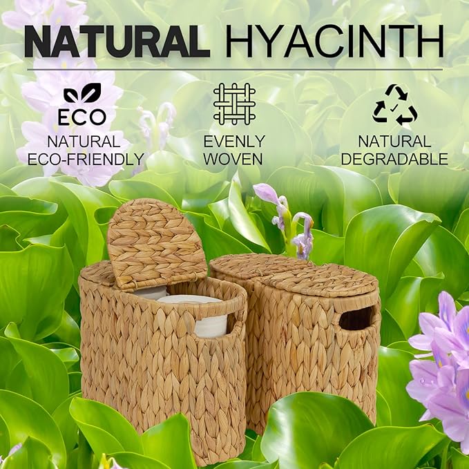 Toilet Paper Basket with Lid, Water Hyacinth Wicker Toilet Paper Storage Holder for 4 Rolls, Toilet Paper Storage for Bathroom